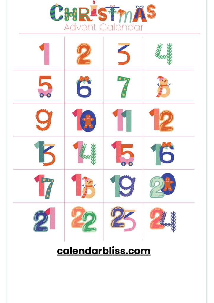 Colorful Playful Numbers Christmas Advent Calendar 