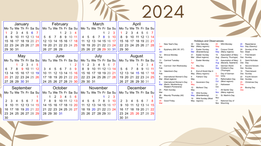 Kalender 2024 ZUM Ausdrucken