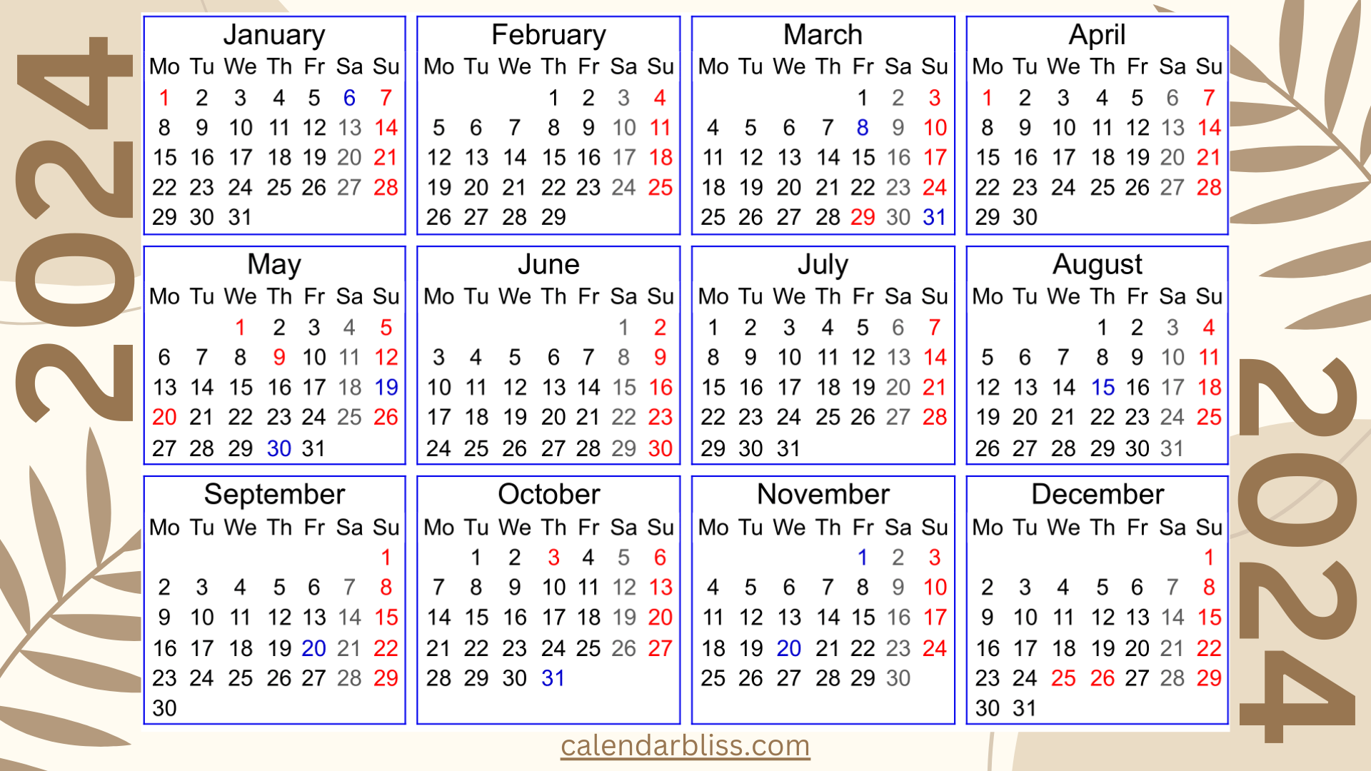 Kalender 2024 ZUM Ausdrucken