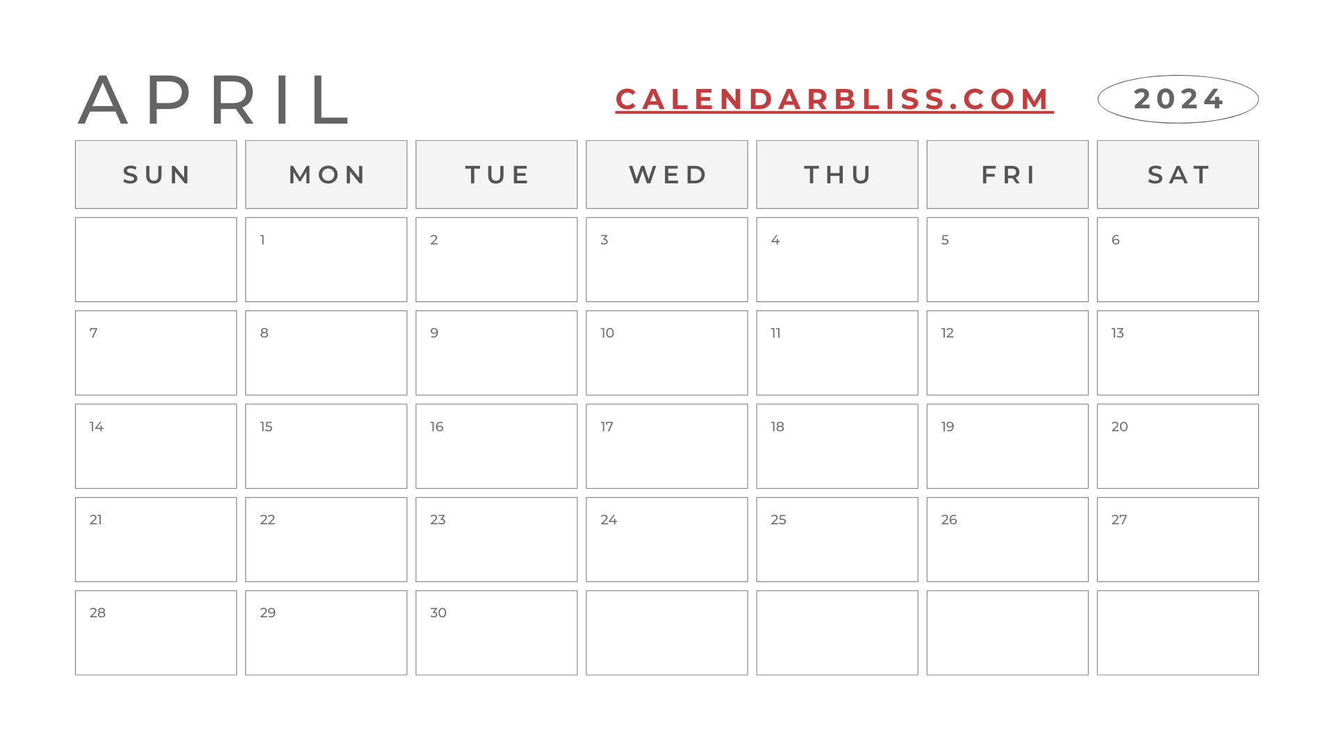 Printable Blank Calendar April 2024