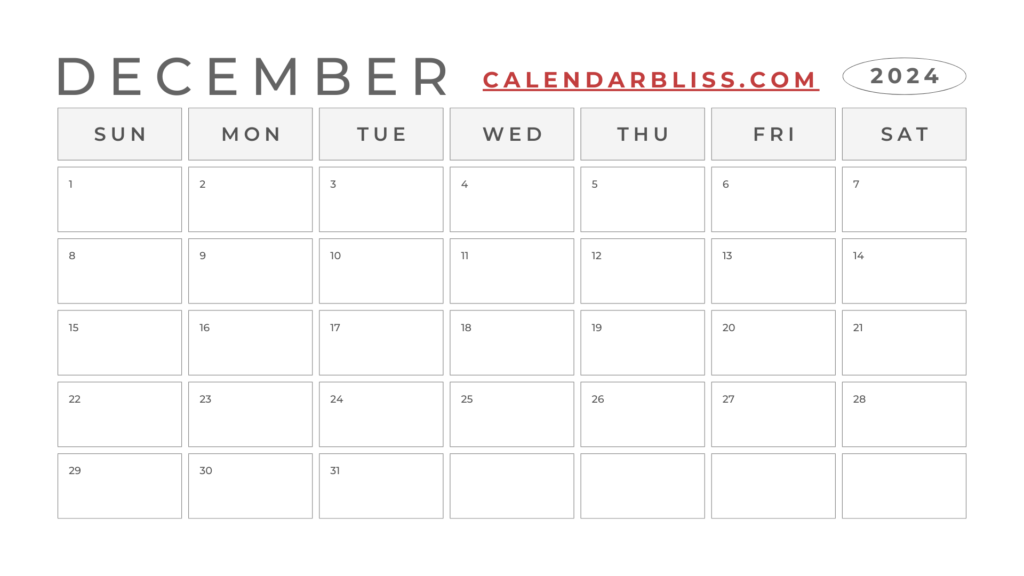 Printable Blank Calendar December 2024