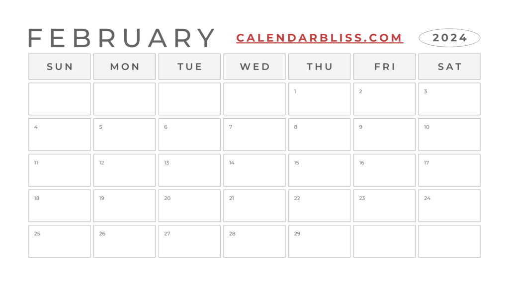 Printable Blank Calendar February 2024