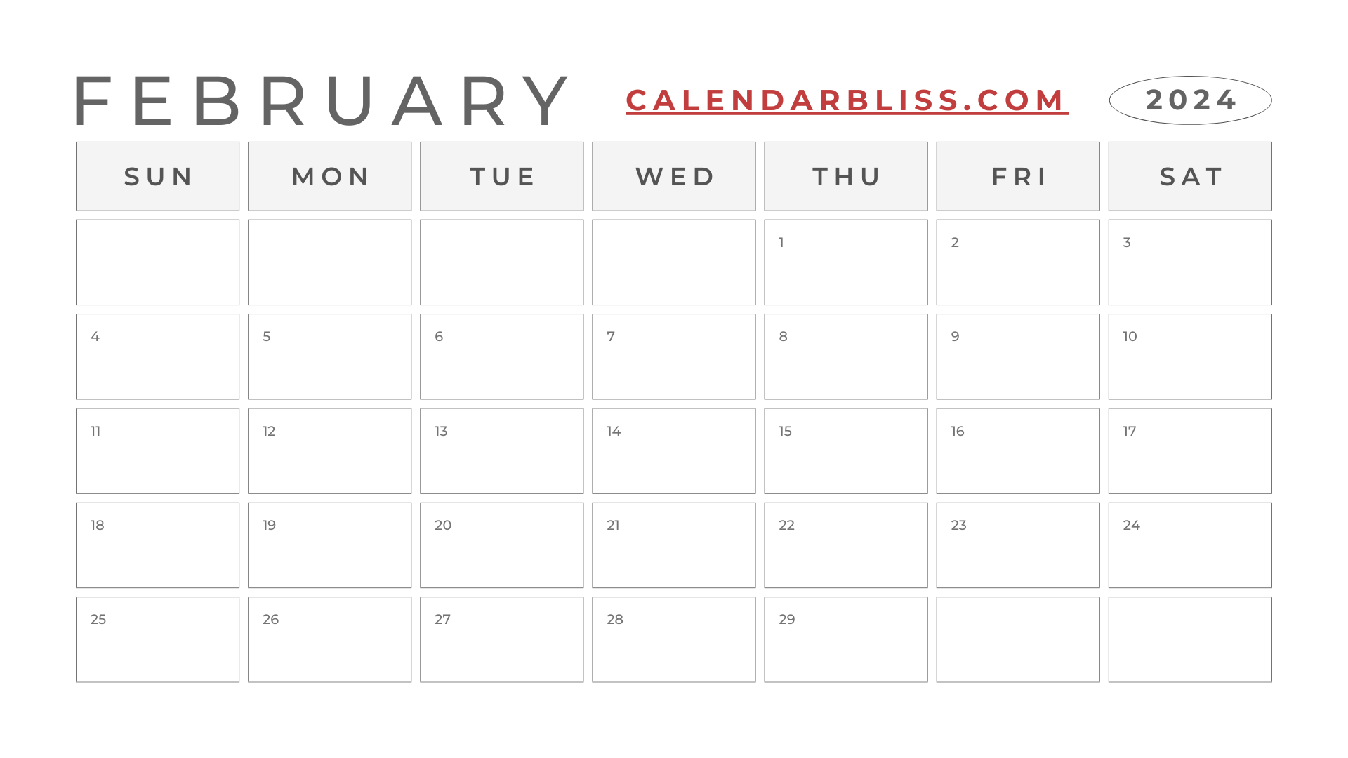 Printable Blank Calendar February 2024