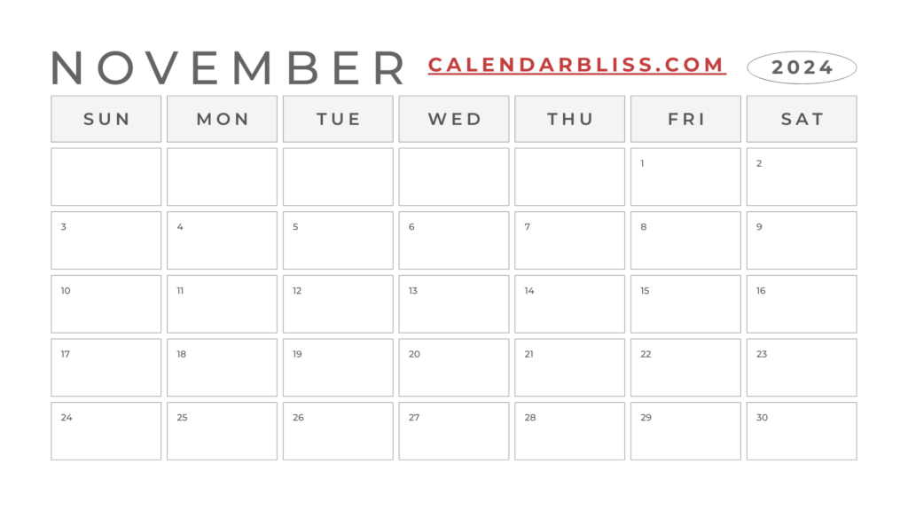 Printable Blank Calendar November 2024