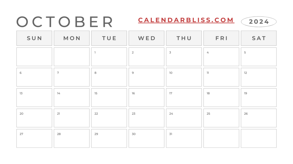 Printable Blank Calendar October 2024