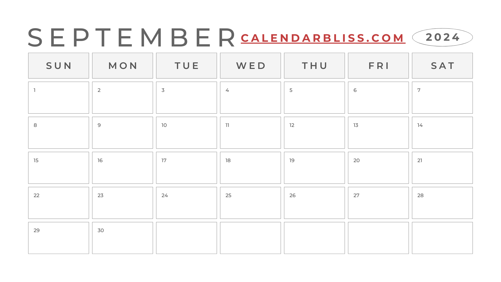 Printable Blank Calendar September 2024